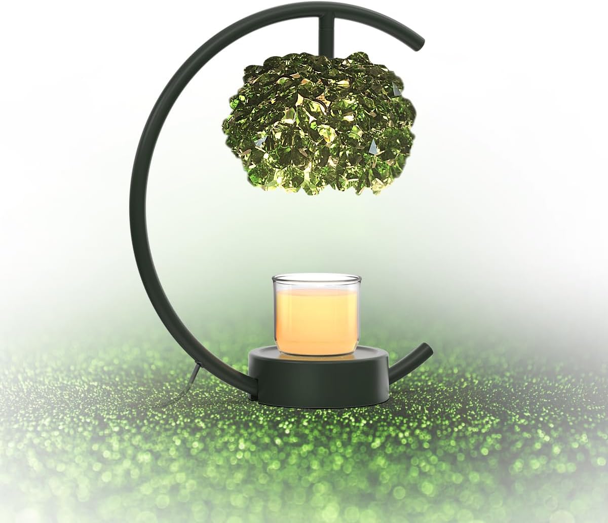 Yeuslor Gold Candle Warmer Lamp for Jar Candles with Adjustable Brightness＆Timer，Handcrafted Crystal＆Wooden Base, Luxurious Design,Home Decoration Electric Candle lamp(C-Shaped)
