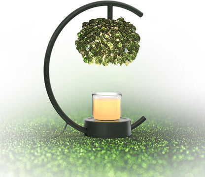 Yeuslor Gold Candle Warmer Lamp for Jar Candles with Adjustable Brightness＆Timer，Handcrafted Crystal＆Wooden Base, Luxurious Design,Home Decoration Electric Candle lamp(C-Shaped)