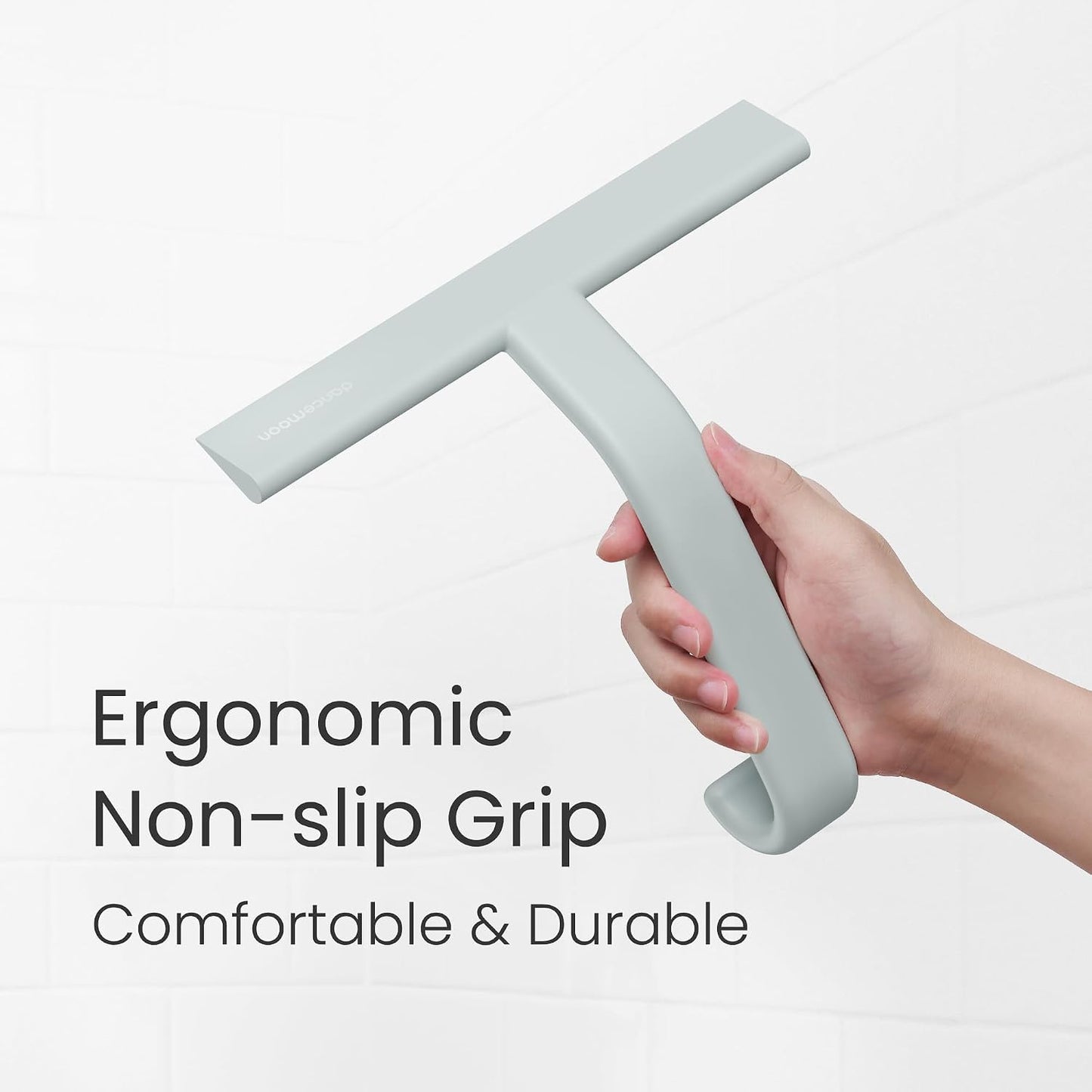 JustHang Shower Squeegee with Built-in Hook, 10-Inch Black | Award-Winning Design, All-One-Piece Soft-Touch Silicone, for Glass Door, Bathroom, Window, Mirror, Tile Wall, Car