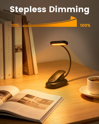 Klarlight 1800K Amber Rechargeable Book Light for Reading at Night, Eye-Caring with No Blue Light, Stepless Dimming & Memory Function, Lightweight Clip On Reading Lamp for Kids and Adults
