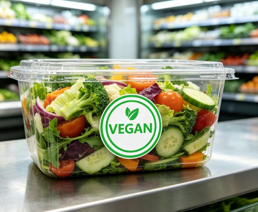 500 Pcs Vegan Food Labels, 1.5 Inch Round Self-Adhesive Vegan Stickers, Green & White Circle Dots for Restaurants, Catering, Cafes, Grocery Stores & Home Kitchen Organization