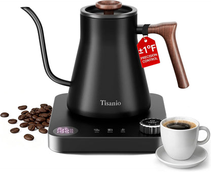 Gooseneck Electric Kettle with Temperature Control, 0.9L, Black | ±1°F Precision Pour Over Kettle, LCD Dual Display, Smart Two-Stage Heating, 2H Keep Warm, 304 Stainless Steel Interior