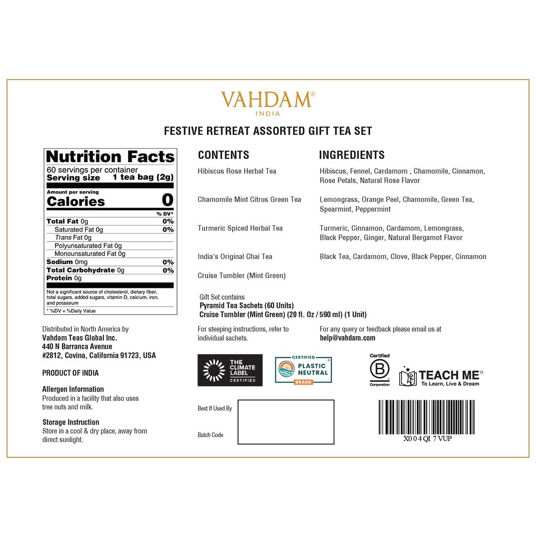 VAHDAM, Assorted Herbal Tea Sampler (18 Tea Bags, 9 Flavors) Caffeine-Free, Non-GMO | Double Infusion, Individually Enveloped Tea Bags | Herbal Tea Assortmen