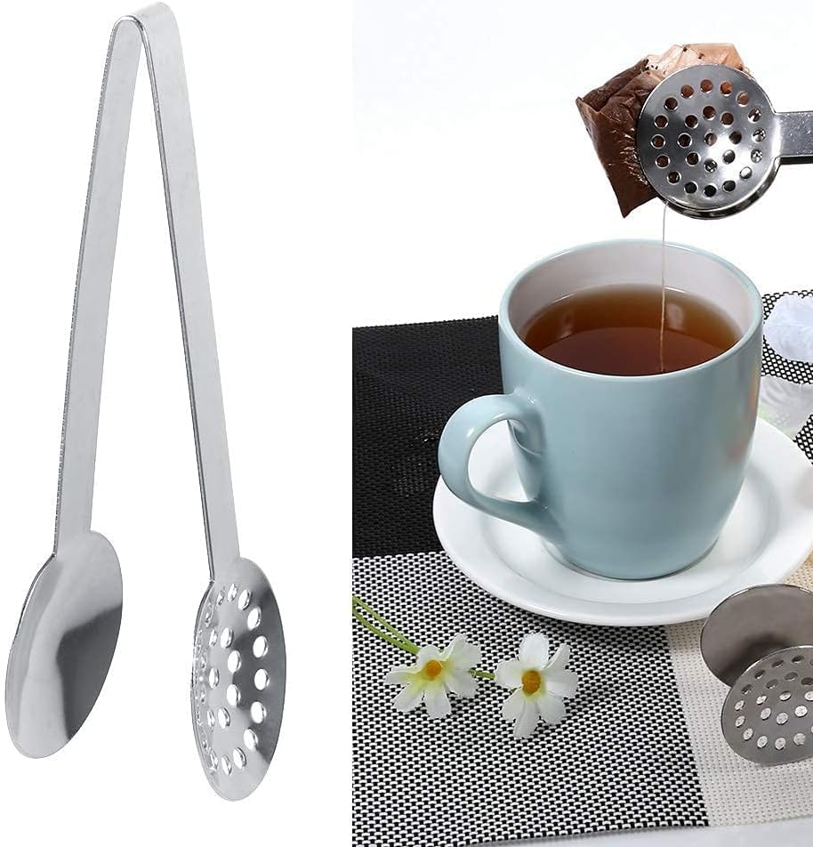 2Pcs Tea Bag Squeezer Tongs, Round Tea Bag Squeezer 2Pcs Stainless Steel Teabag Squeezer Strainer Holder Grip Metal Spoon Mini Sugar Clip for Home