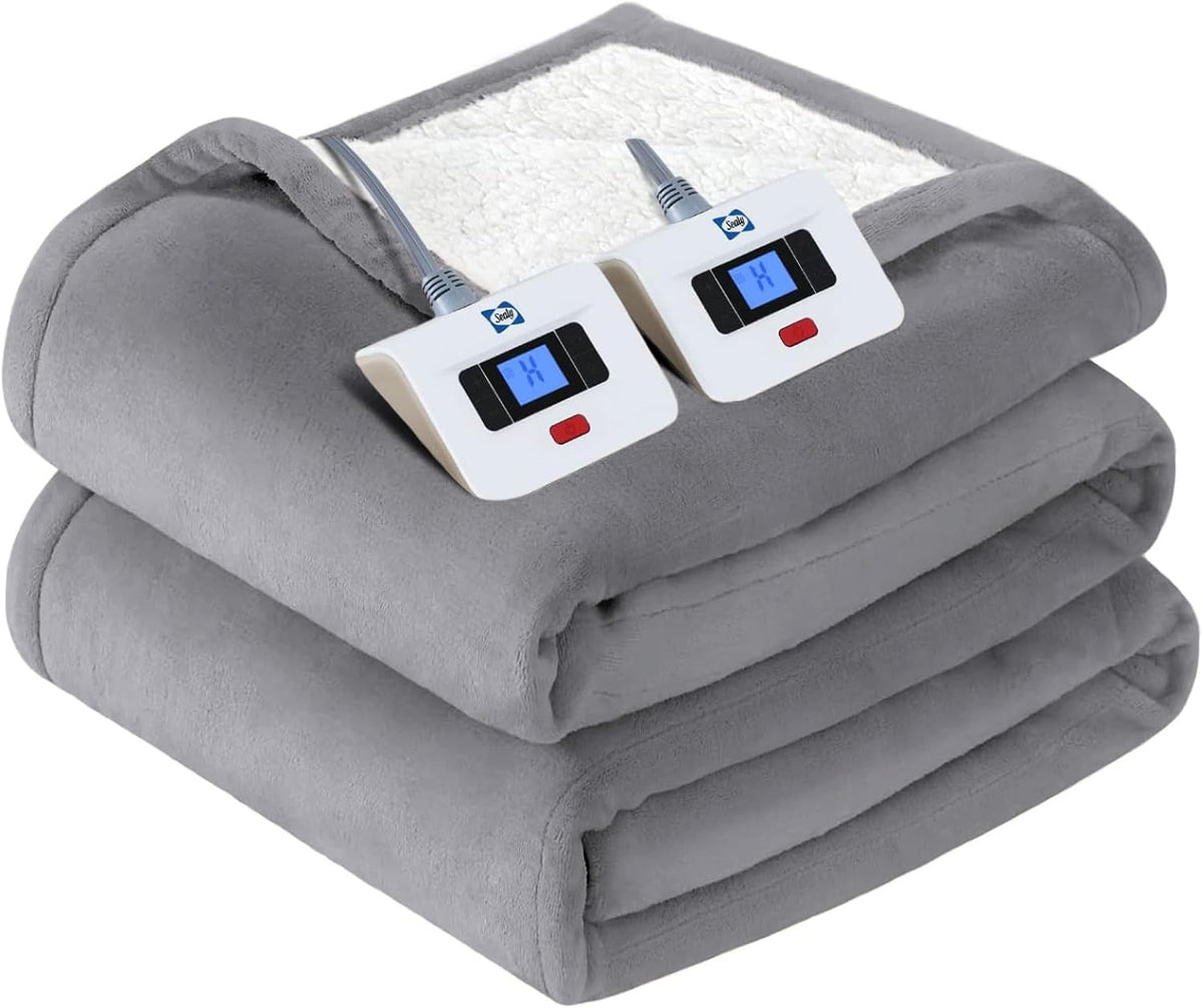 Sealy Electric Throw Blanket Heated Flannel & Sherpa Auto Shutoff 50"x60"