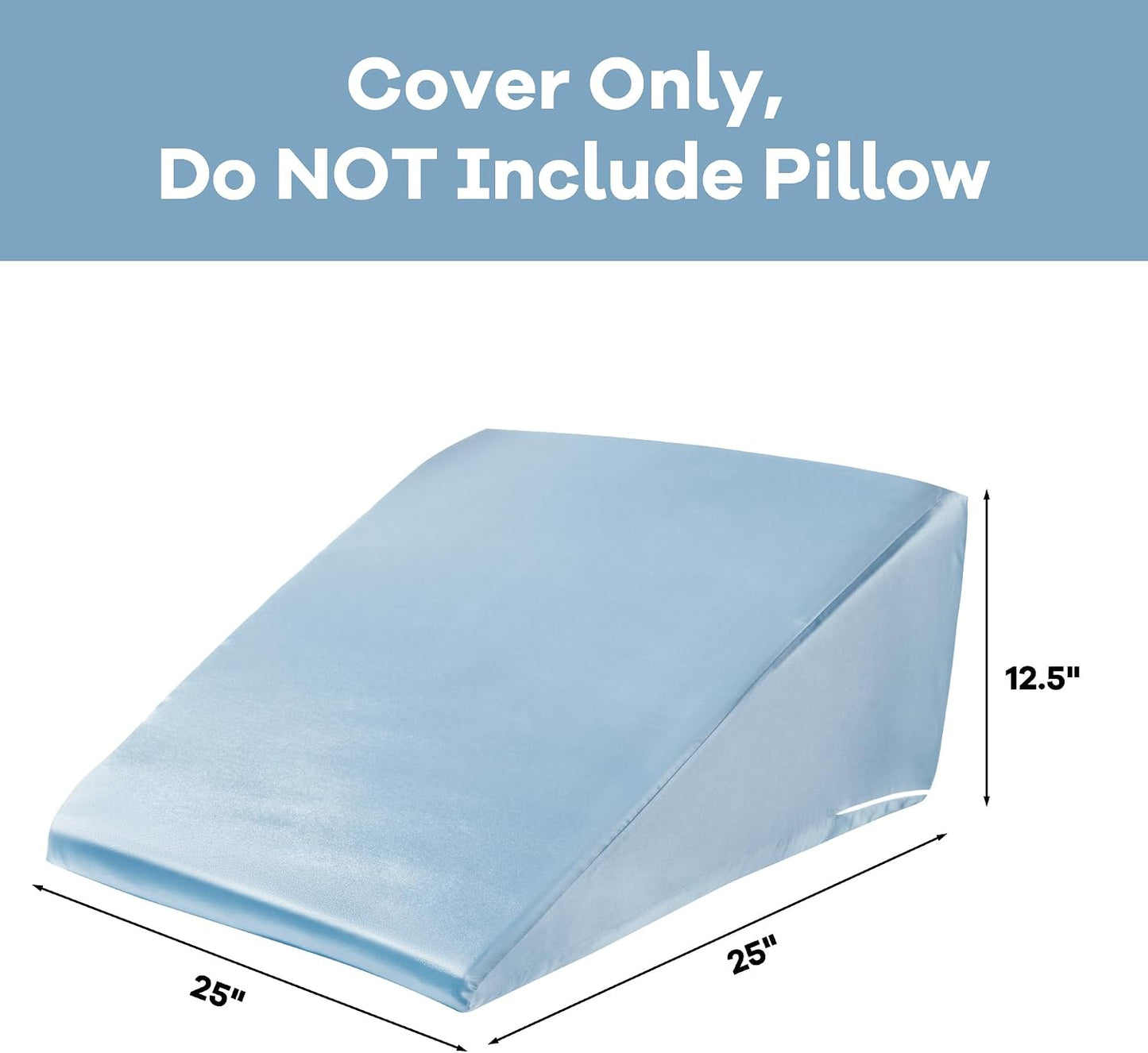 HOMBYS Satin Bed Wedge Pillow Cover Silky & Smooth Wedge Pillowcase 1 Pack 24x24x8, Soft & Breathable, Removable & Machine Washable-Zipper Design (Pillow Not Include), (Grey, 24"x24"x8")