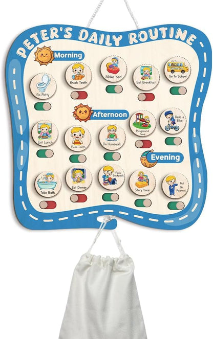TinyKidz Wooden Daily Routine Chart 11x15, Schedule Board for Kids, Wooden Chore Chart for Kids, Responsibilities Chart for Toddlers, Morning Bedtime Routine for Toddlers