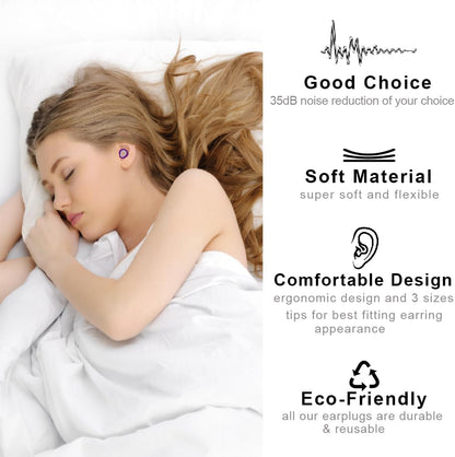 Ear Plugs for Sleeping, 1 Pair Ear Plugs for Sleeping Noise Cancelling Concert EarPlugs Silicone Noise Reduction Earplugs for Swimming, Working, Concert & 35dB