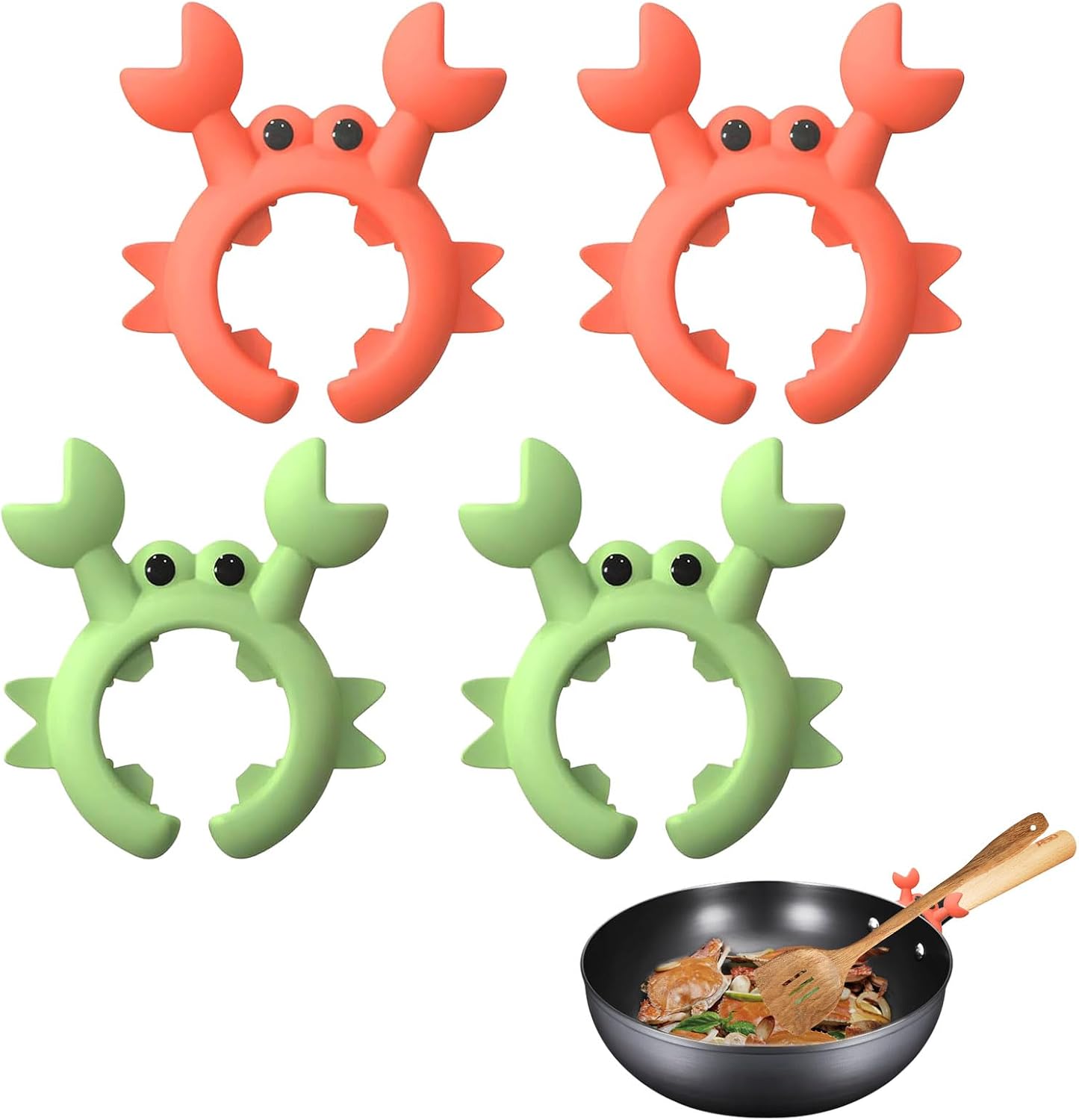4 Pcs Crab Spatula Holder, Silicone Crab Shaped Spoon Rest, Anti-Scalding Adjustable Cooking Utensil Holder for Pot, Silicone Boil Over Spill Stopper Creative Crab Gifts for Crab Lovers