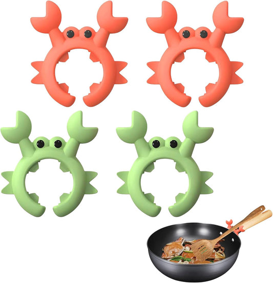 4 Pcs Crab Spatula Holder, Silicone Crab Shaped Spoon Rest, Anti-Scalding Adjustable Cooking Utensil Holder for Pot, Silicone Boil Over Spill Stopper Creative Crab Gifts for Crab Lovers