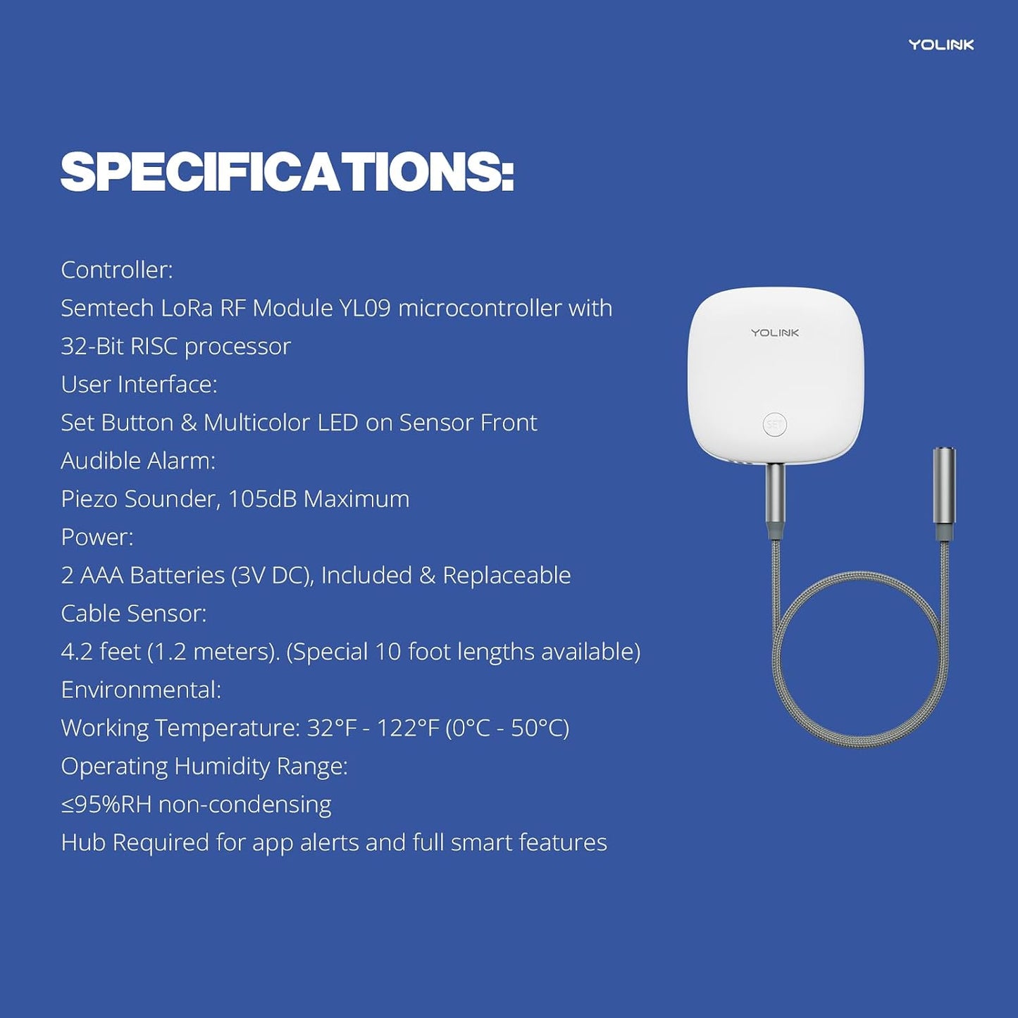 YoLink LoRa Smart Water Level Monitoring Sensor, Wireless Battery-Powered Float Switch Alarm, Sump Pump Alarm, AC Condensate Overflow, Tank Level, Toilet Leak Sensor, 105dB Siren, YoLink Hub Required