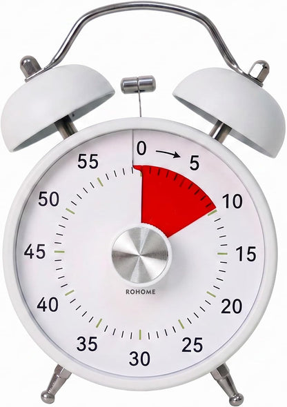 Visual Timer, 60 Minutes Analog Countdown Timer with Loud Double Bell Alarm, No Ticking Metal Time Management Table Clock for Kids Teacher School Classroom Cooking Kitchen Office ADHD (Blue)