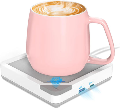 Coffee Mug Warmer Set: Coffee Warmer for Desk Auto Shut Off Candle Warmer Plate Electric Beverage Coffee Cup Warmer Heated Coffee Mug for Coffee,Tea, Milk Up to 131°F/55°C (Green)