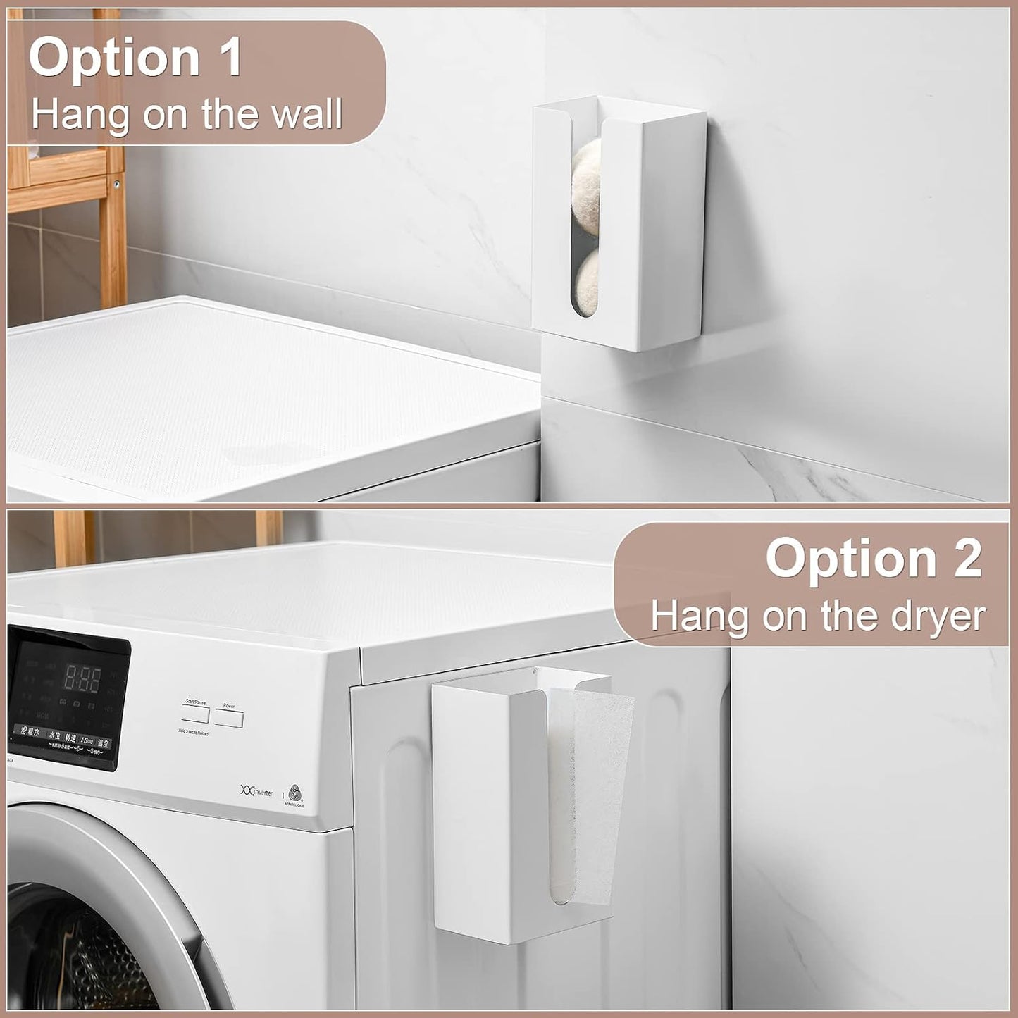 SUBEKYU Magnetic Lint Bin and Dryer Sheet Holder Set for Laundry Room,White | Wall Mounted Metal Lint Box Holder Trash Can,Lint Basket for Laundry Room Organization and Storage Decor