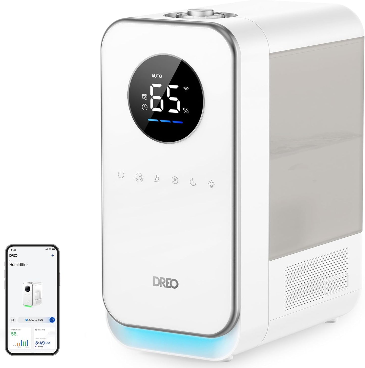 DREO Humidifiers for Bedroom, Top-filled Smart Quiet Cool Mist Humidifier for Large Room Home, Oil Diffuser & Nightlight, 50Hours Runtime for Indoor Plants, with Alexa/Google, White