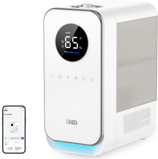 DREO Humidifiers for Bedroom, Top-filled Smart Quiet Cool Mist Humidifier for Large Room Home, Oil Diffuser & Nightlight, 50Hours Runtime for Indoor Plants, with Alexa/Google, White