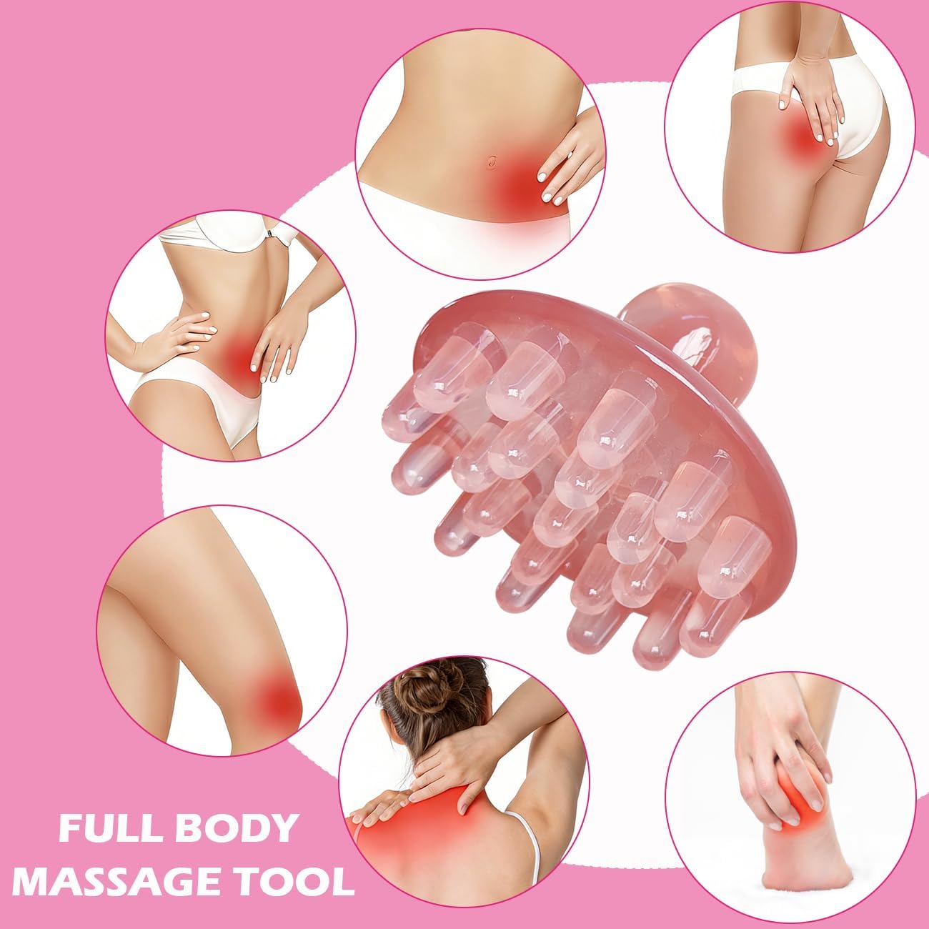 Lymphatic Massage Roller for Cellulite Remover Body Sculpting - Handheld Cellulite Massage Tool for Body Bloat Blood Circulation Lymphatic Drainage Pink