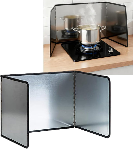 3 Sided Splatter Guard Stainless Steel Foldable Grease Splatter Screen for Frying Pan, Nonstick & Heat Resistant Stove Top Shield, Stops Oil Splashes for Safer Cooking