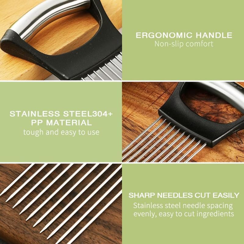Stainless Steel Onion Slice Holder, New Onion Holder for Slicing, Lemon Slicer Vegetable Cutter, Chopper Slicing Assistant Tool for Potato, Tomato, Meat, Onion Home Kitchen Tools