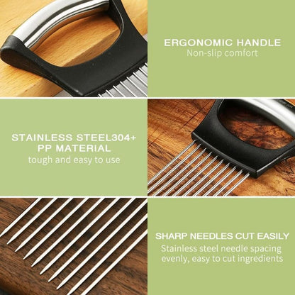 Stainless Steel Onion Slice Holder, New Onion Holder for Slicing, Lemon Slicer Vegetable Cutter, Chopper Slicing Assistant Tool for Potato, Tomato, Meat, Onion Home Kitchen Tools