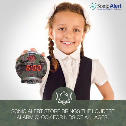 Sonic Alert Sonic Bomb Dual Alarm Clock with Bed Shaker, Black Vibrating Alarm Clock Heavy Sleepers, Battery Backup | Wake with a Shake
