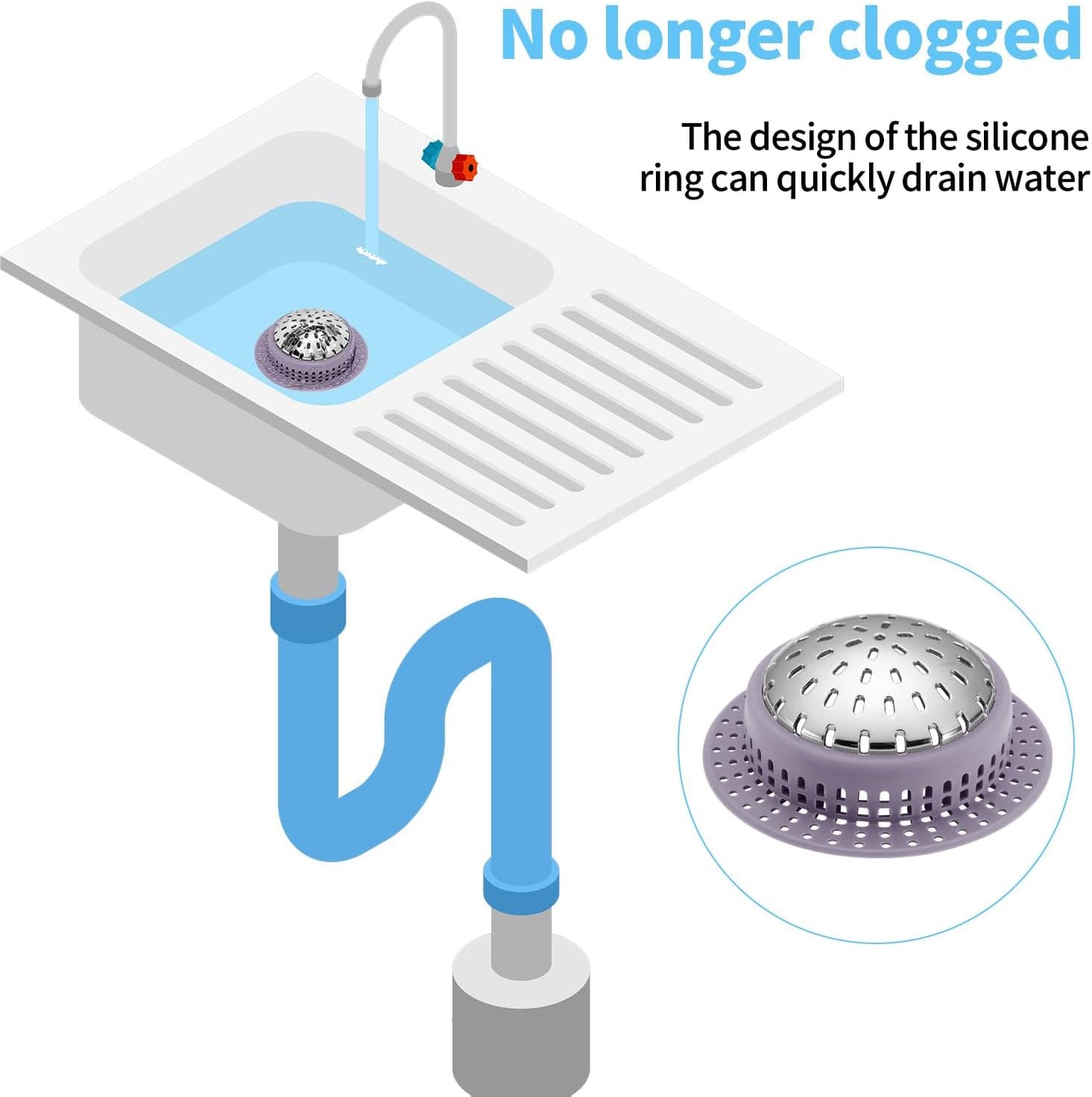 Aluvor Bathtub Drain Hair Catcher Shower Drain Cover Sink Drain Protector | Bathroom Sink & Bathtub Drain Strainer for Pop-Up & Regular Drains, grey