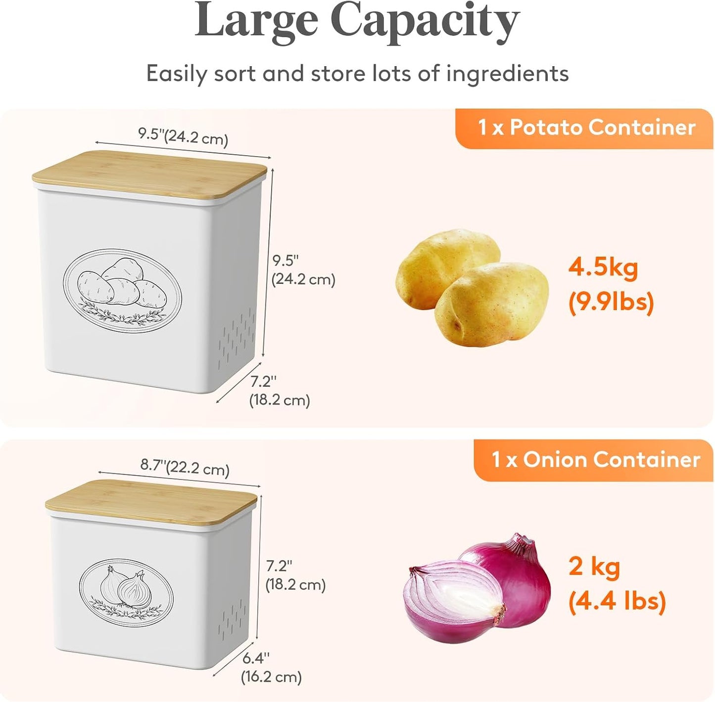 Lifewit Plastic Potato and Onion Storage Bin Box, Set of 3, White | Stackable Garlic Keeper, Vegetable Container Box, Aerating Holes & Lid for Pantry Countertop