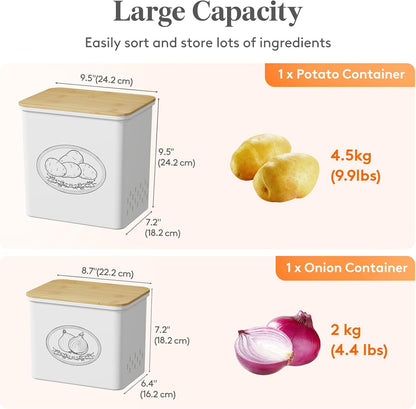 Lifewit Plastic Potato and Onion Storage Bin Box, Set of 3, White | Stackable Garlic Keeper, Vegetable Container Box, Aerating Holes & Lid for Pantry Countertop