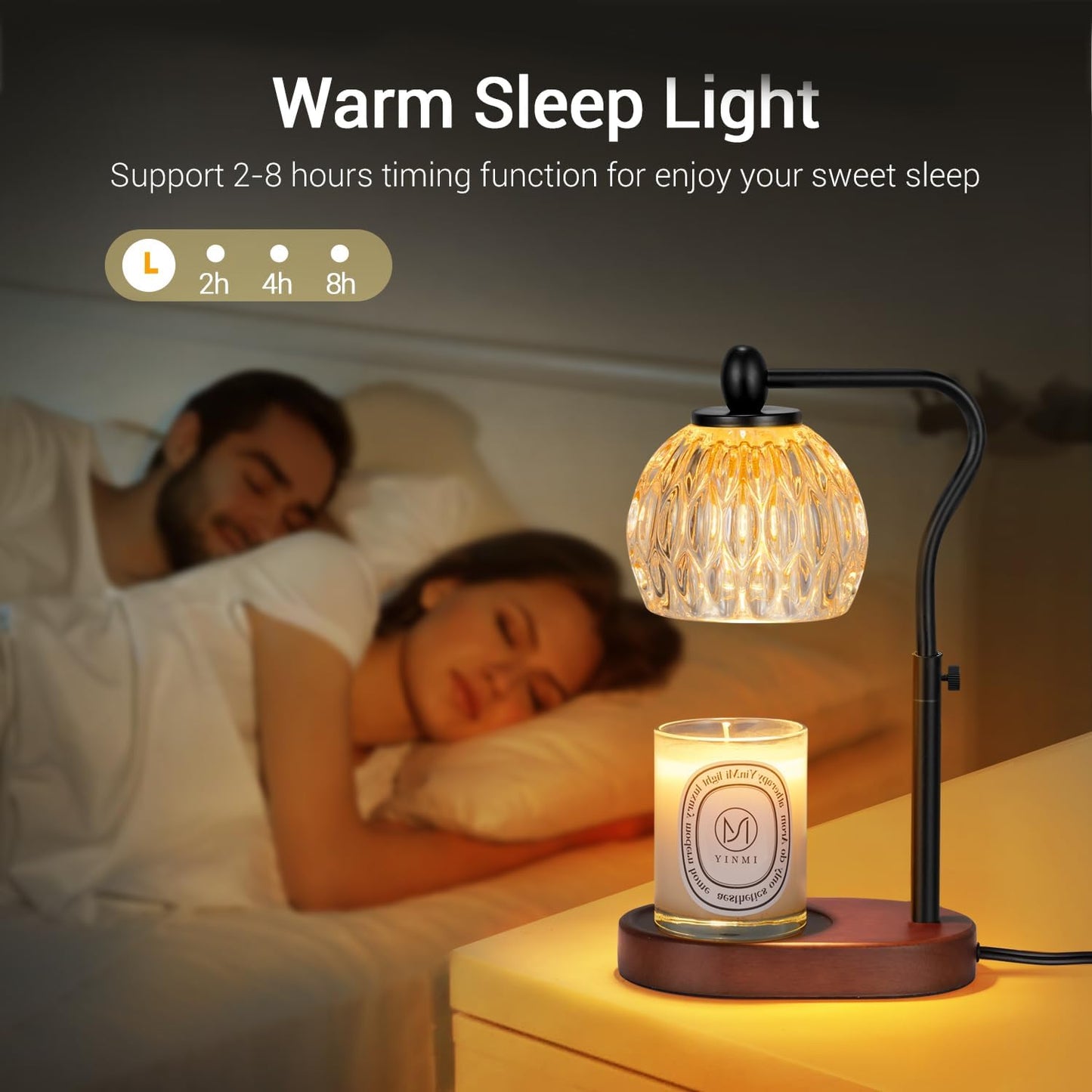 Candle Lamp with Timer & Dimmer - Height Adjustable for Scented Candles, with 2 * 50W Bulbs - Home Decor Gift for Mothers Day (Black)