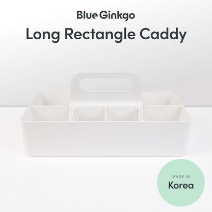 BLUE GINKGO Stackable Organizer Caddy, Rectangle, White, Made in Korea | Portable. Adjustable. Home, Office & School Storage.