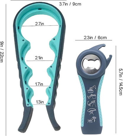 Jar Opener for Seniors with Arthritis,Jar Opener for Weak Hands,5-in-1 Bottle Opener,4-in-1 Can Opener (A-Blue)