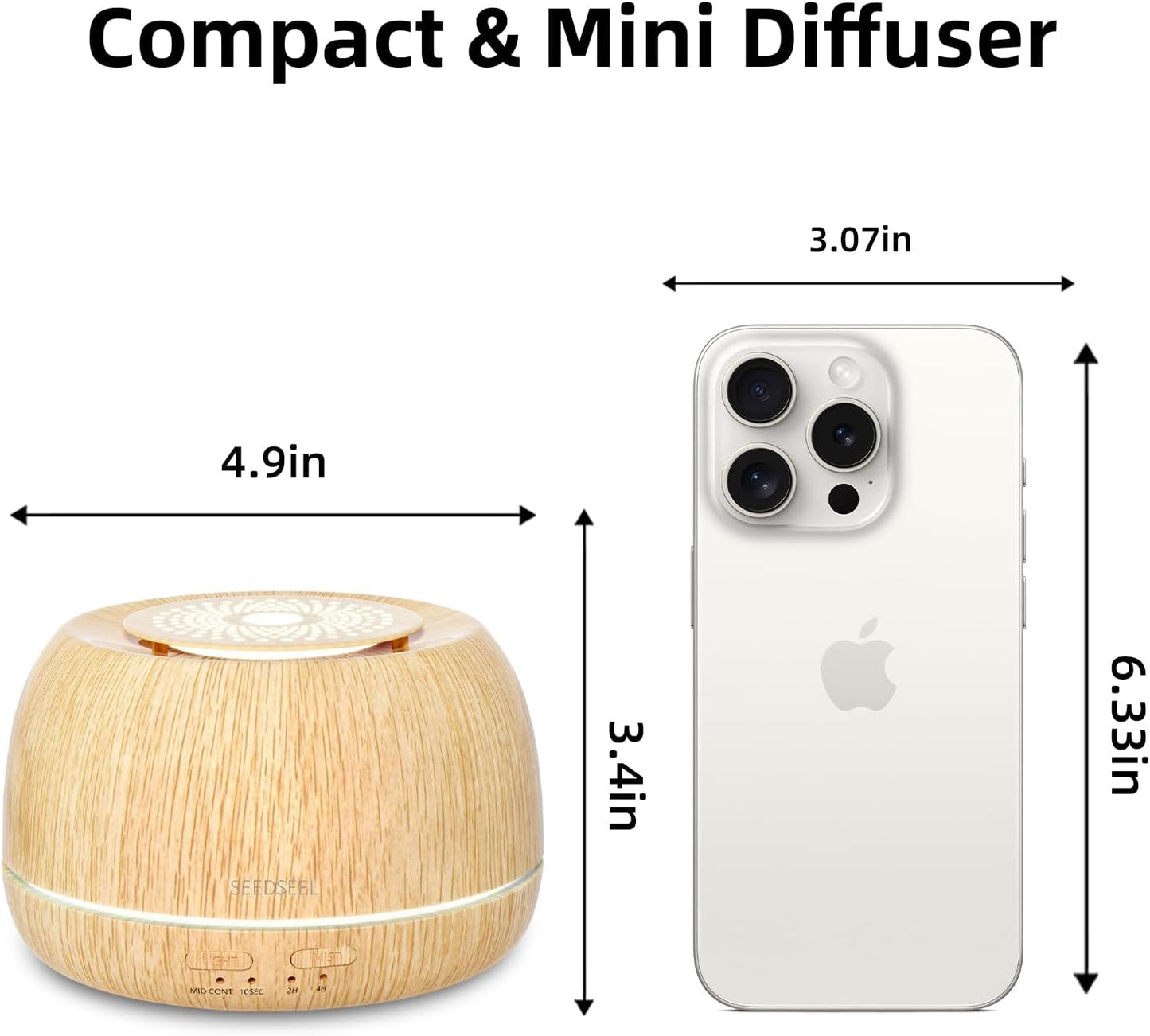 SEEDSEEL 300ML Essential Oil Diffuser,Ultrasonic Aromatherapy Diffuser, 7-Color Gradient Lights, Remote Control, 8 Hours Run Time, Suitable for Home,Office