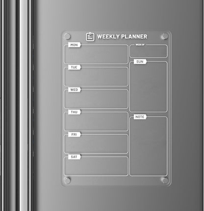 Magnetic Meal Planner for Fridge | Acrylic Weekly Planner with Chalk Marker for to-Do List, Shopping List, Menu List (8 x 12)
