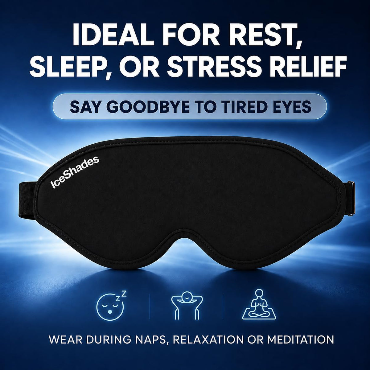 IceShades Cooling Gel Eye Mask for Migraine & Hangover Relief, Blue