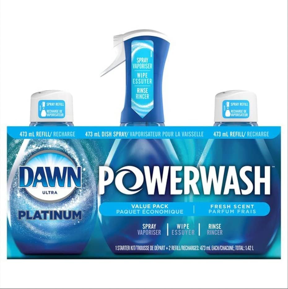 Dawn Powerwash Spray, Dish Soap, Dishwashing Liquid, Fresh, 1 Starter Kit + 3 Refills, 4x16 Fl Oz