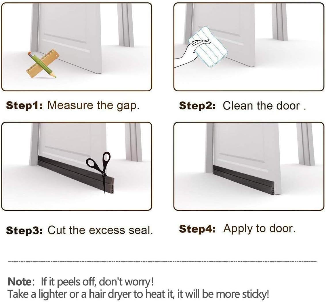 2PACK Door Draft Stopper, Strong Adhesive Door Sweep for Exterior and Interior Doors, Dustproof and Soundproof, 2" W x 39" L (White)