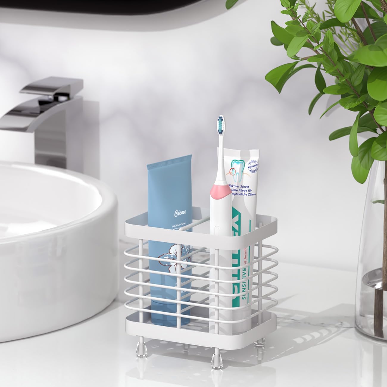 Luxspire Toothbrush Holders for Bathroom, Stainless Steel, 6 Slots, Black | Toothbrush Holders With Drainage, For Bathroom Countertop & Kitchen Sink, Bathroom Accessories