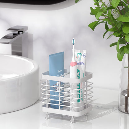 Luxspire Toothbrush Holders for Bathroom, Stainless Steel, 6 Slots, Black | Toothbrush Holders With Drainage, For Bathroom Countertop & Kitchen Sink, Bathroom Accessories