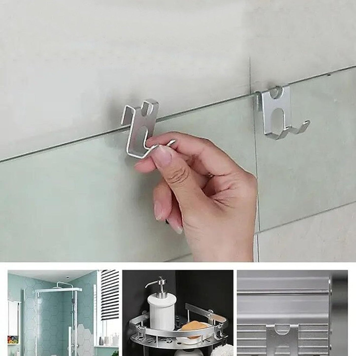Shower Door Hooks (2-Pack), Towel Hooks for Bathroom Frameless Glass Shower Door, Shower Squeegee Hooks, Razor Hook