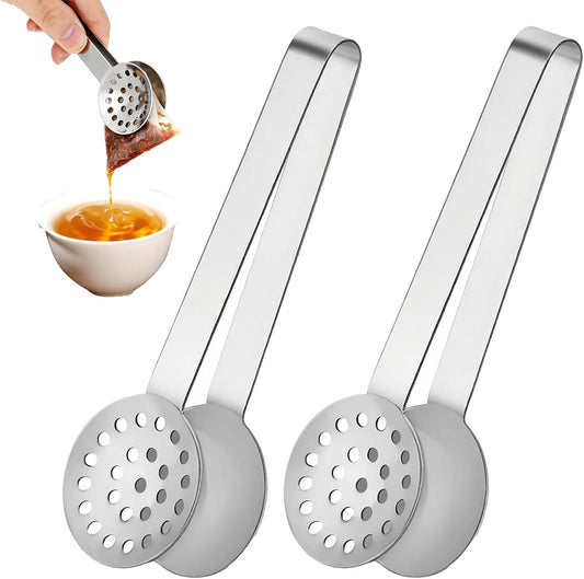 2 Pcs Tea Bag Squeezer, Stainless Steel Tea Bag Squeezer Tongs, Teabag Filter, Dispenser Accessories for Teas Drinkers, Durable Round Strainer Gripper Picker