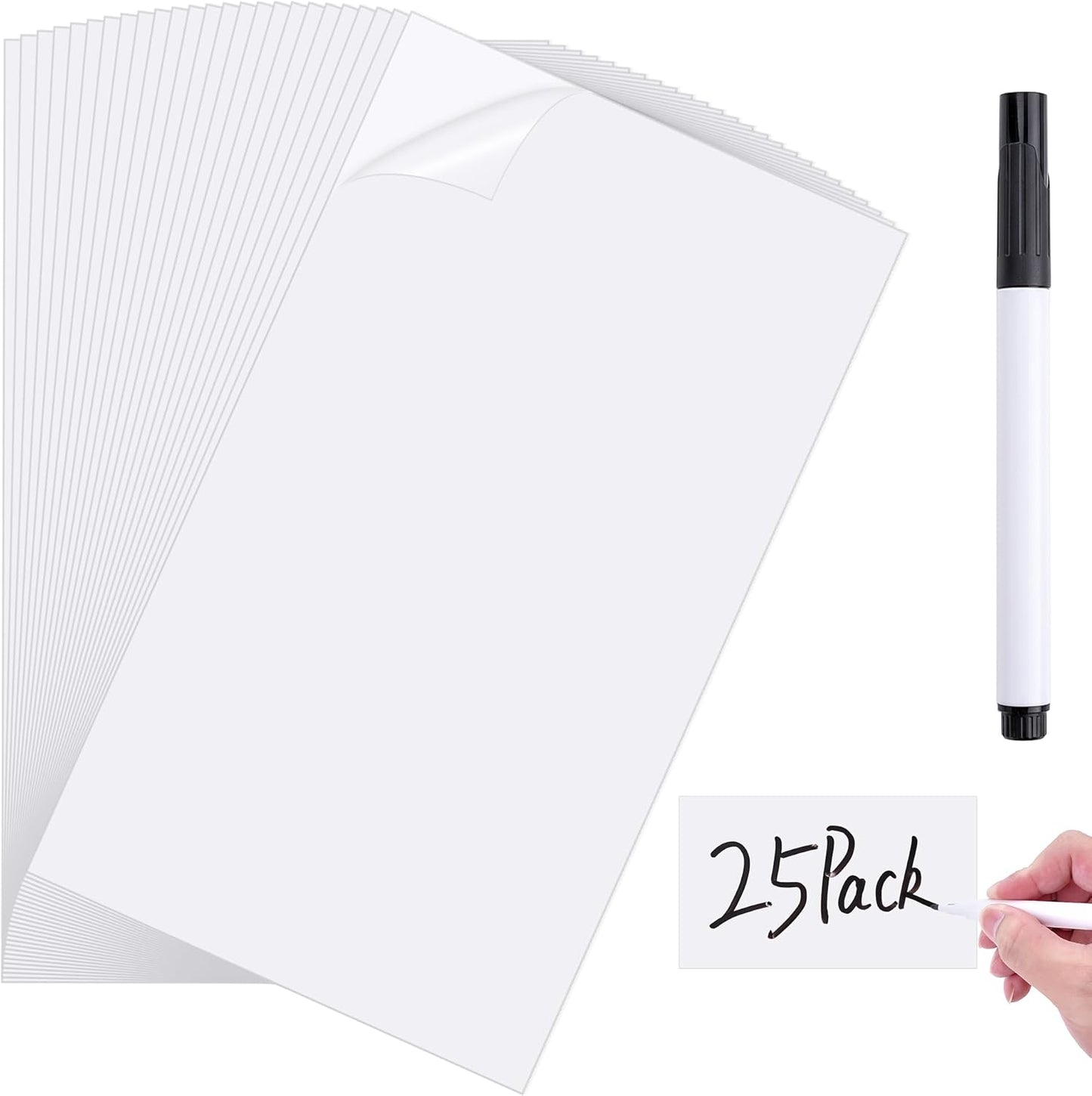 Dry Erase Label Stickers-25Pack 3x5Inch Reusable Whiteboard Sticky Labels with Pen Tear Resistant No Residue White Board Strips Mini Sticky Notes for Home Organization,Office Classrooms Business