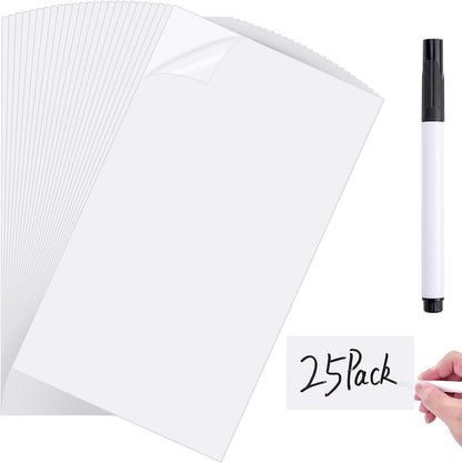 Dry Erase Label Stickers-25Pack 3x5Inch Reusable Whiteboard Sticky Labels with Pen Tear Resistant No Residue White Board Strips Mini Sticky Notes for Home Organization,Office Classrooms Business