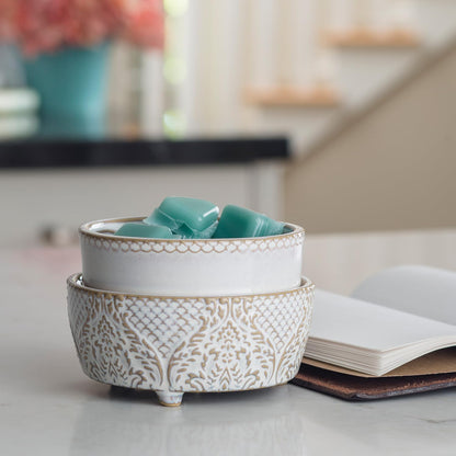 Candle Warmers ETC 2-in-1 Candle and Fragrance Warmer for Warming Scented Candles or Wax Melts and Tarts with to Freshen Room, Pewter Walnut