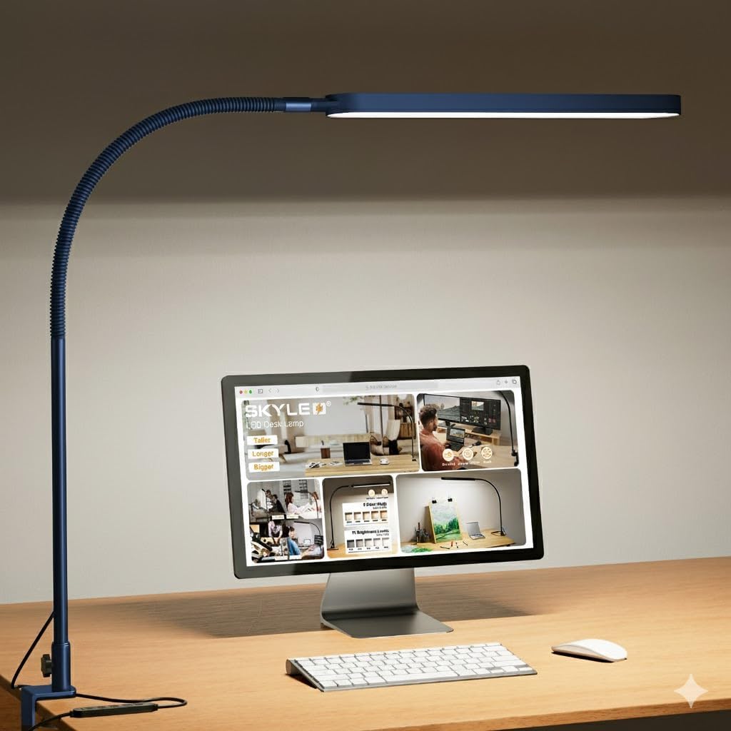 SKYLEO Desk Lamp for Home Office, Eye Comfortable LED Desk Light for Long Hours, Adjustable Swing Arm with Memory Function, Black