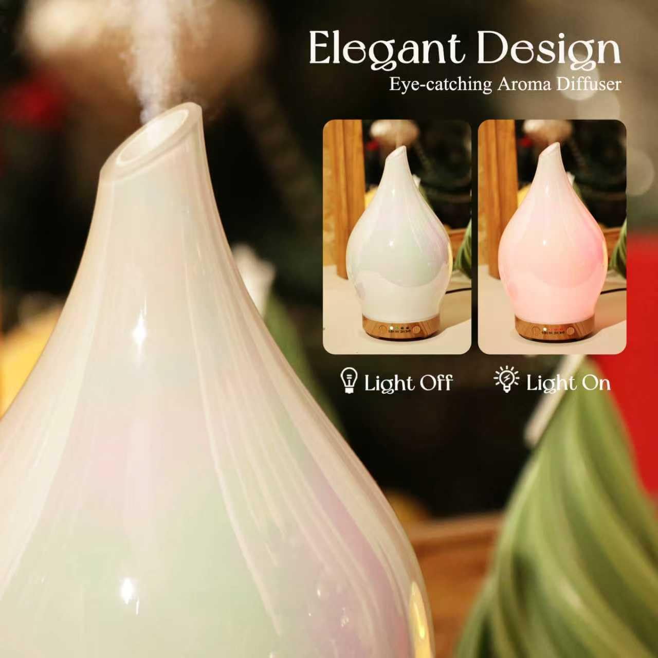 Porseme Oil Diffuser 3D Glass Aromatherapy Ultrasonic Humidifier, Air Refresh Auto Shut-Off, Timer Setting, BPA Free for Home Hotel Yoga Leisure SPA Gift 150ml Last 6H - Colors A