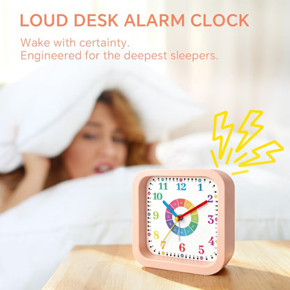 Loud Alarm Clock for Heavy Sleepers, 4.5" Simple Square Analog Alarm Clocks with Silent Movement Battery Operated Easy-to-Read Dial, Plastic Small Desk Clock for Bedroom Teens Seniors, Black