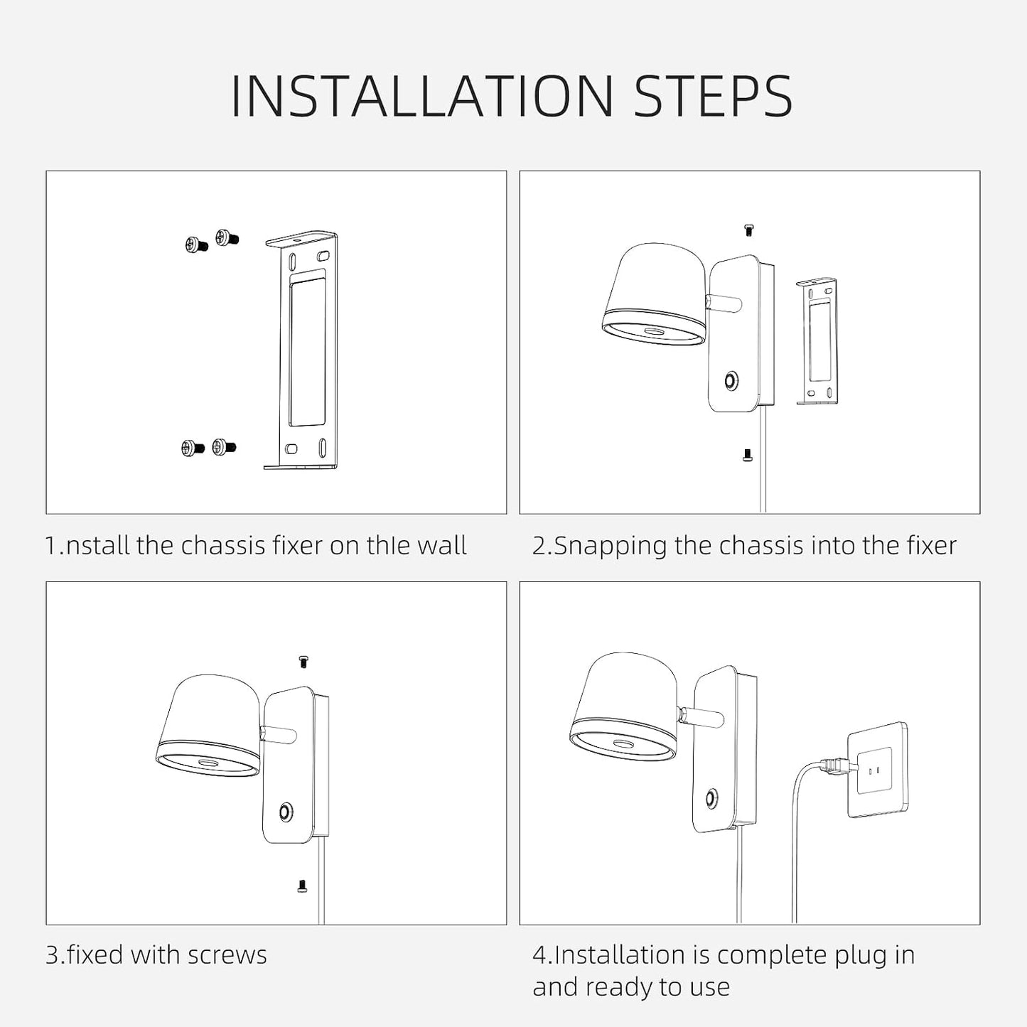 Aisilan LED Plug in Wall Sconce with Touch Dimmable Control Adjustable Wall Mounted Lamp Angle Anti-Glare Matte White Aluminum Bedside Reading Wall Lights for Bedroom Living Room