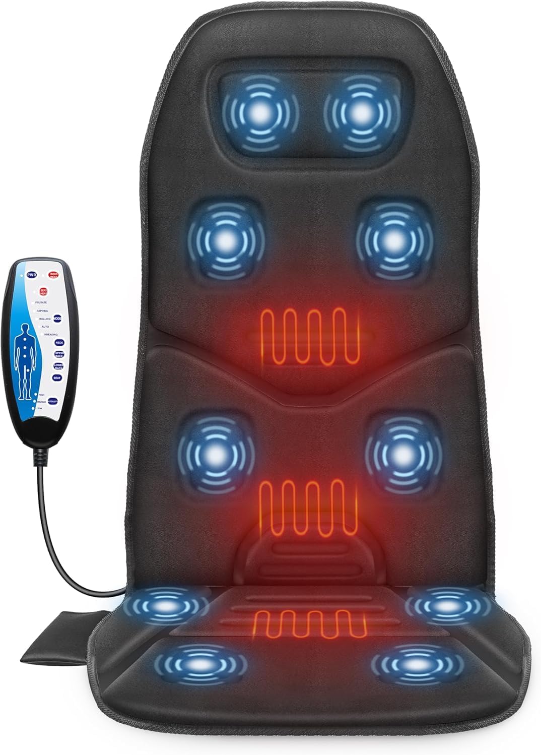 COMFIER Vibration Back Massager with Heat, 10-Motor Massage Seat Cushion for Chair, Graphene Heated Massage Chair Pad for Back, Lumbar & Thighs, 5 Modes, 3 Intensities, Home Office Recliner Gift