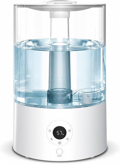 COWSAR Humidifier for Bedroom, 3L Top Fill Cool Mist Humidifier for Large Room, Easy to Fill & Clean, Quiet 22dB, Baby Humidifier, Nightlight, Timer/Sleep Mode, 360° Nozzle, Aromatherapy Tray, White