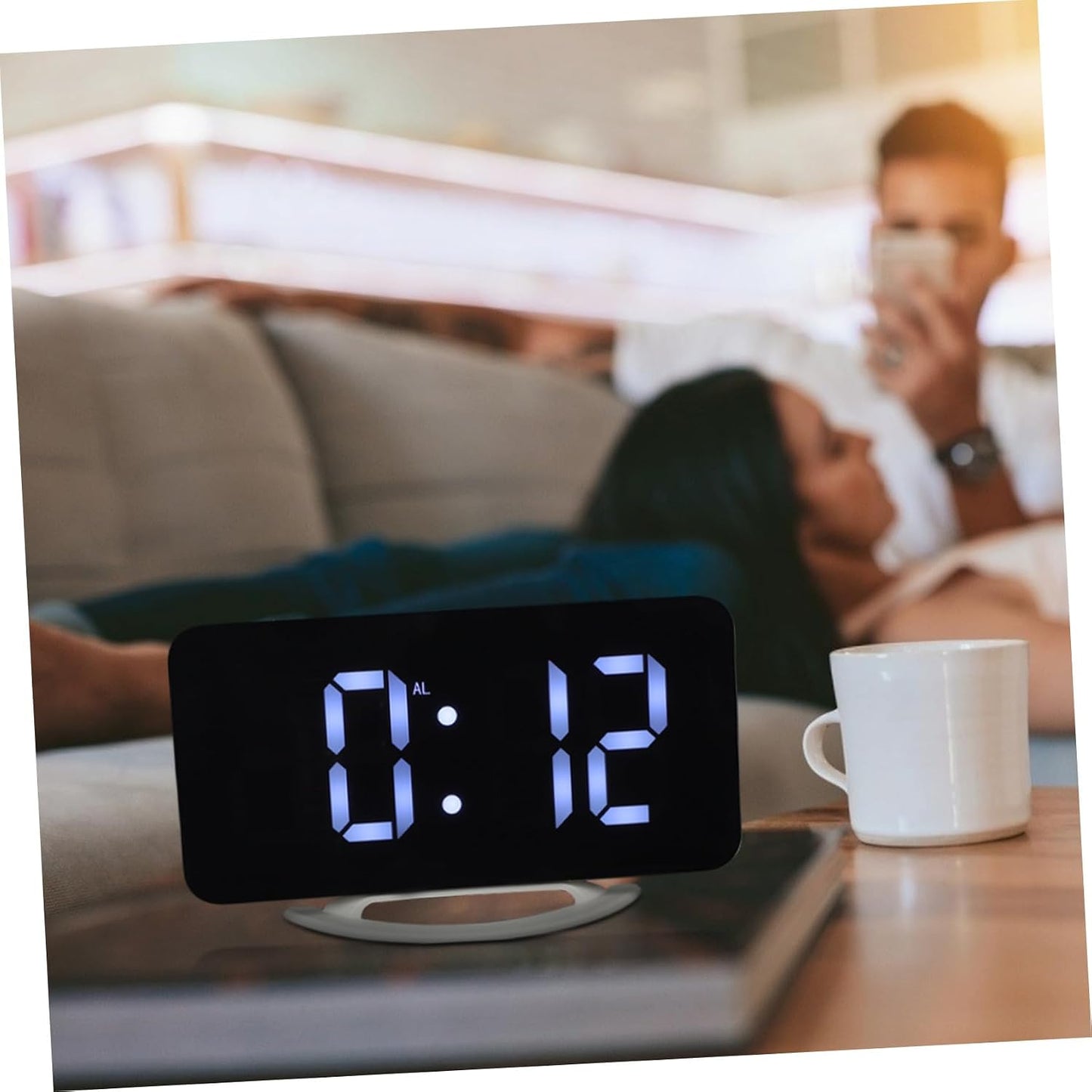 BETOOKY Vibrating Bed Shaker Alarm Clock Dual Digital Alarm with Large RGB Mirror Display for Heavy Sleepers Bedroom Office Use